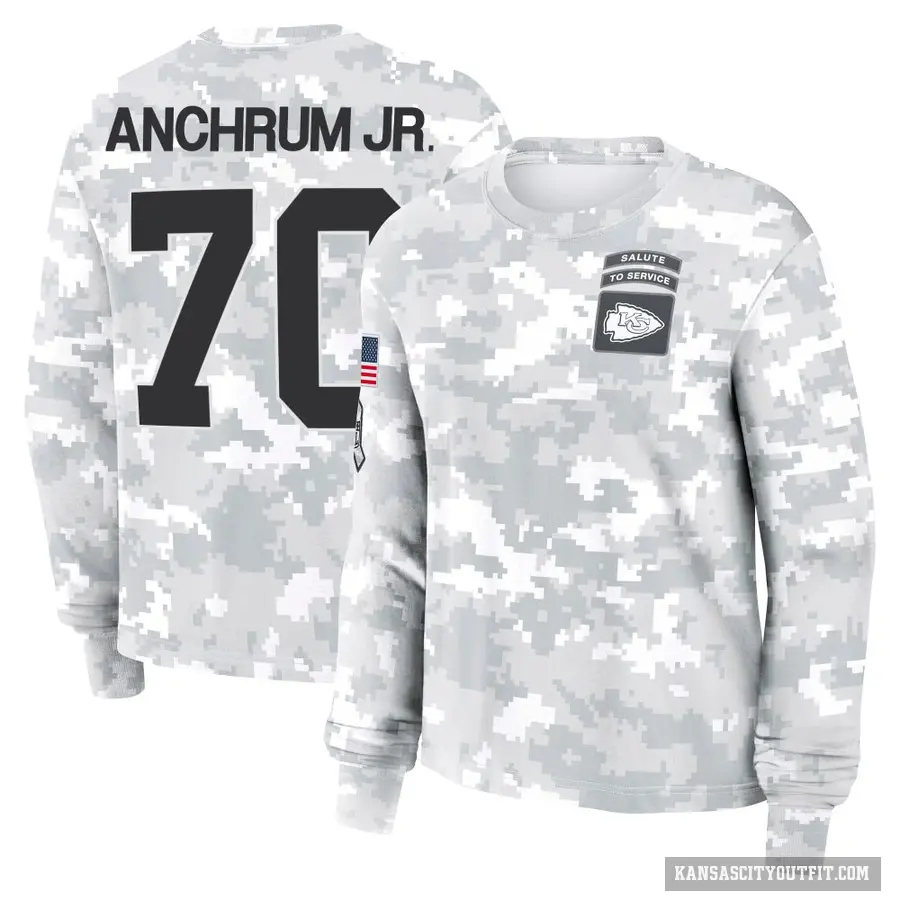 Women's ＃70 Tremayne Anchrum Jr. Kansas City Chiefs Camo Arctic 2024 Salute to Service Long Sleeve T-Shirt