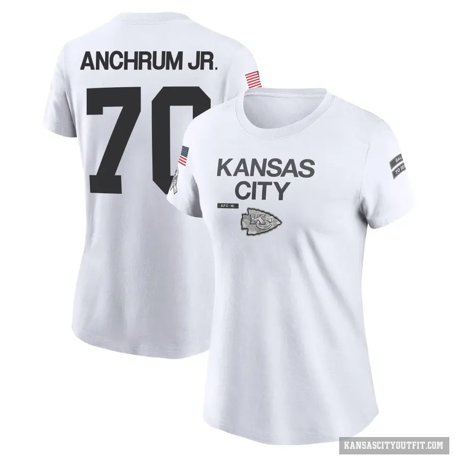 Women's ＃70 Tremayne Anchrum Jr. Kansas City Chiefs White 2024 Salute to Service Performance T-Shirt