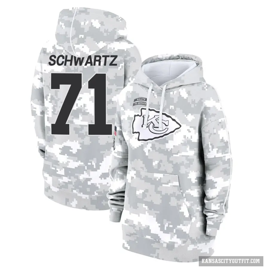 Women's ＃71 Mitchell Schwartz Kansas City Chiefs Arctic Camo 2024 Salute to Service Club Fleece Pullover Hoodie