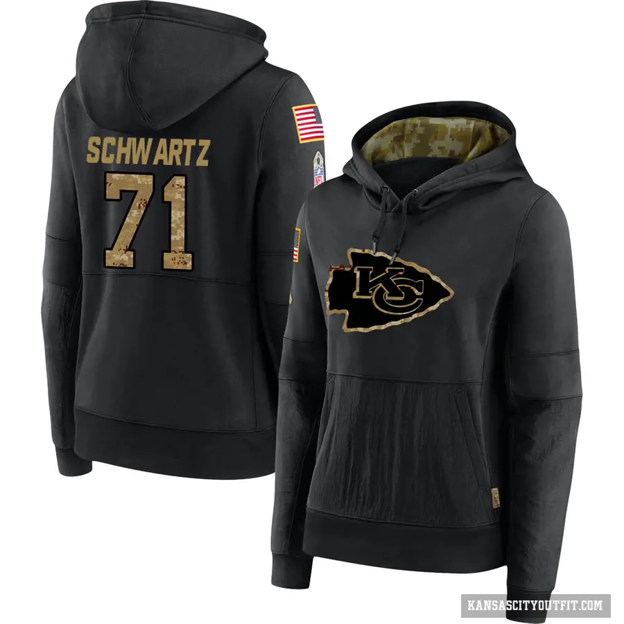Women's ＃71 Mitchell Schwartz Kansas City Chiefs Black 2020 Salute to Service Sideline Performance Pullover Hoodie