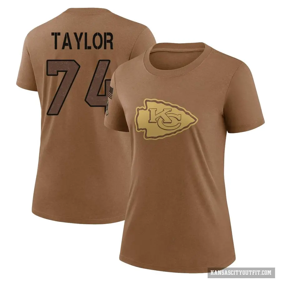 Women's ＃74 Jawaan Taylor Kansas City Chiefs Brown 2023 Salute To Service Performance T-Shirt