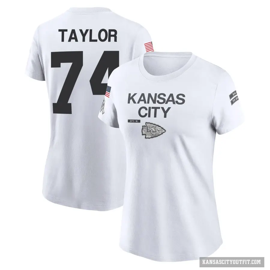 Women's ＃74 Jawaan Taylor Kansas City Chiefs White 2024 Salute to Service Performance T-Shirt