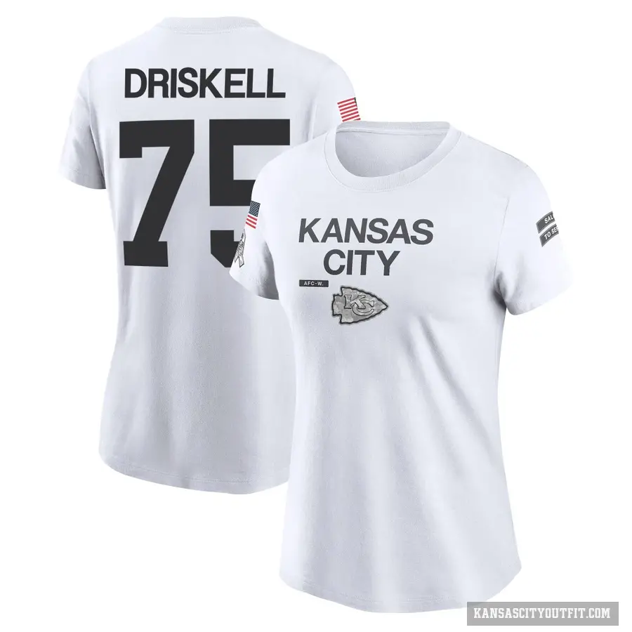 Women's ＃75 Ethan Driskell Kansas City Chiefs White 2024 Salute to Service Performance T-Shirt