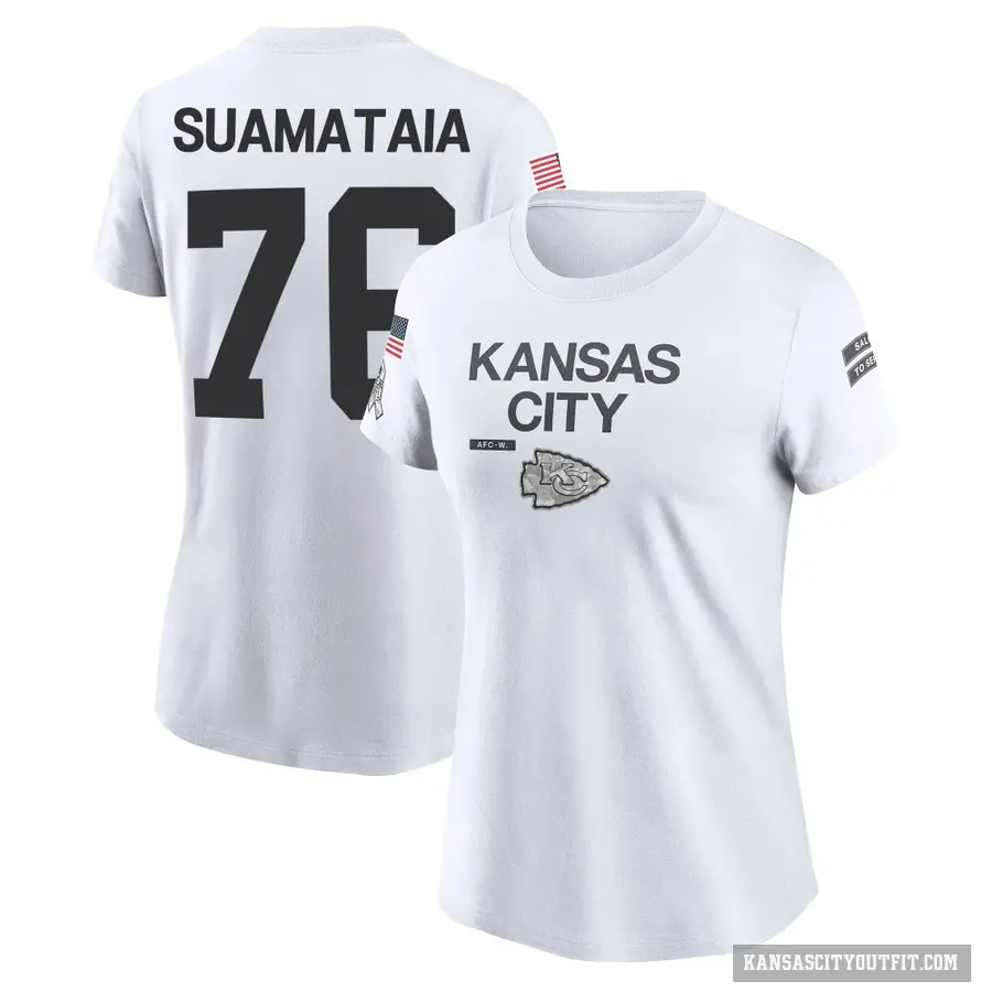 Women's ＃76 Kingsley Suamataia Kansas City Chiefs White 2024 Salute to Service Performance T-Shirt