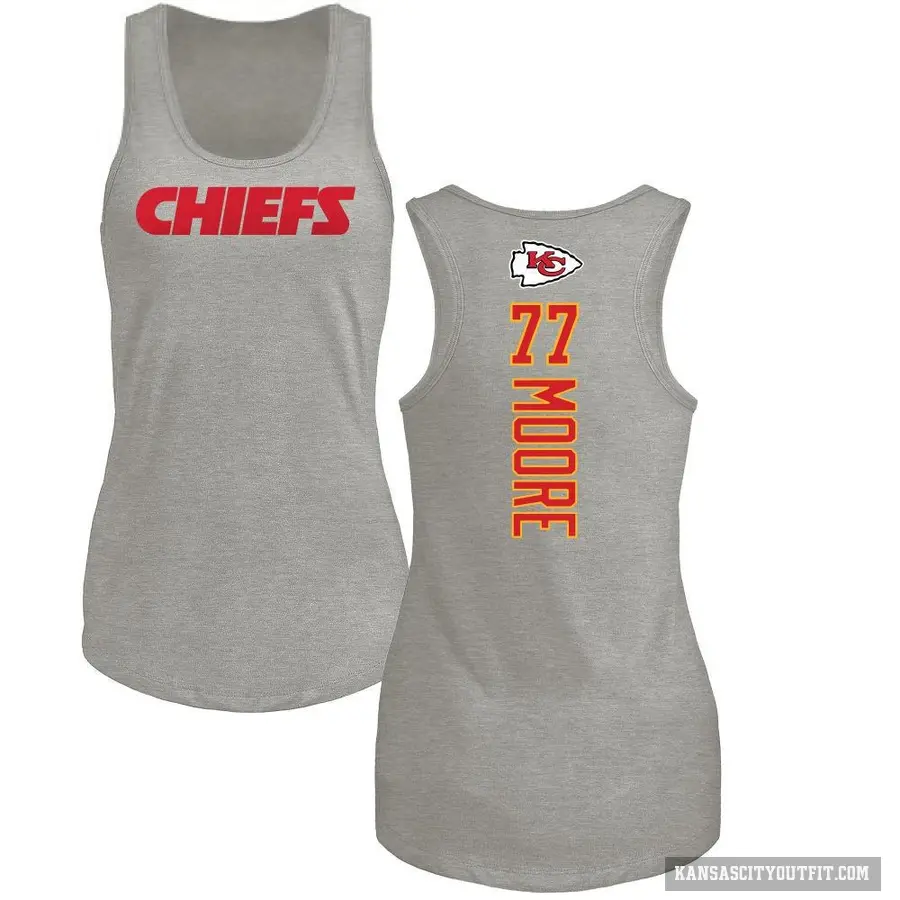 Women's ＃77 Jaylon Moore Kansas City Chiefs Ash Backer Tank Top