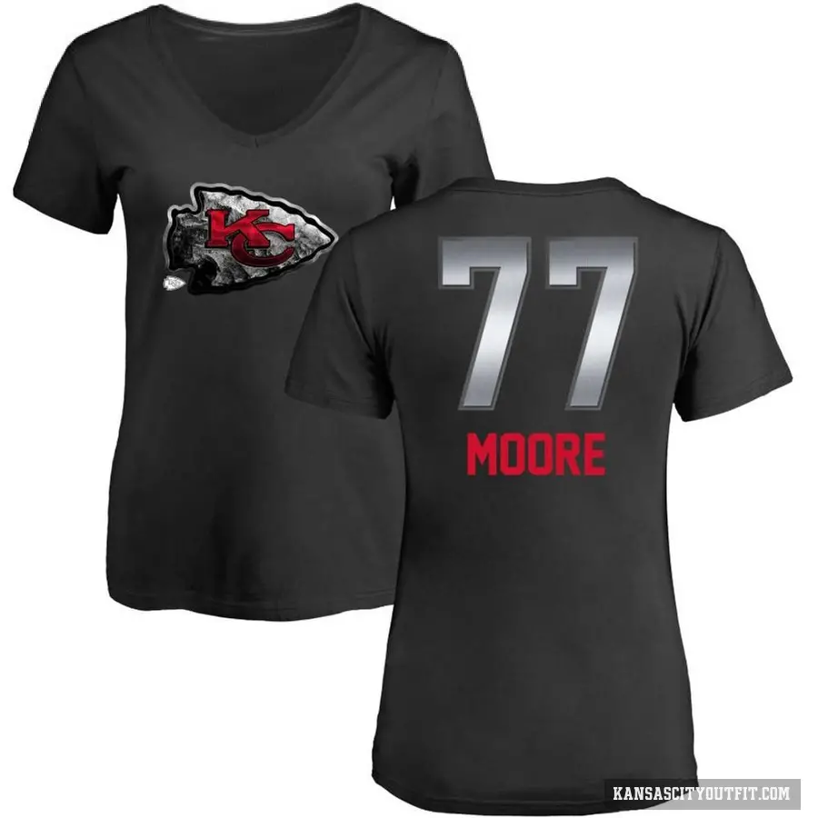Women's ＃77 Jaylon Moore Kansas City Chiefs Black Midnight Mascot T-Shirt