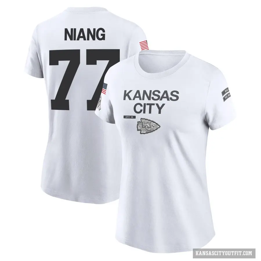 Women's ＃77 Lucas Niang Kansas City Chiefs White 2024 Salute to Service Performance T-Shirt