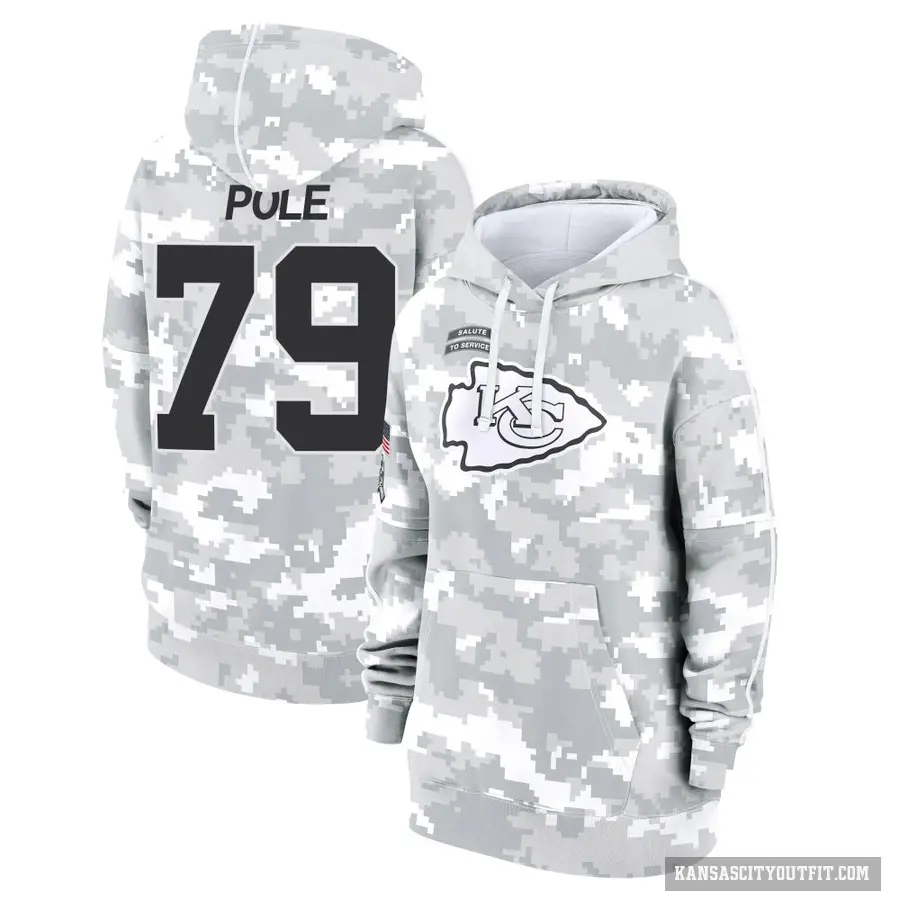 Women's ＃79 Esa Pole Kansas City Chiefs Arctic Camo 2024 Salute to Service Club Fleece Pullover Hoodie