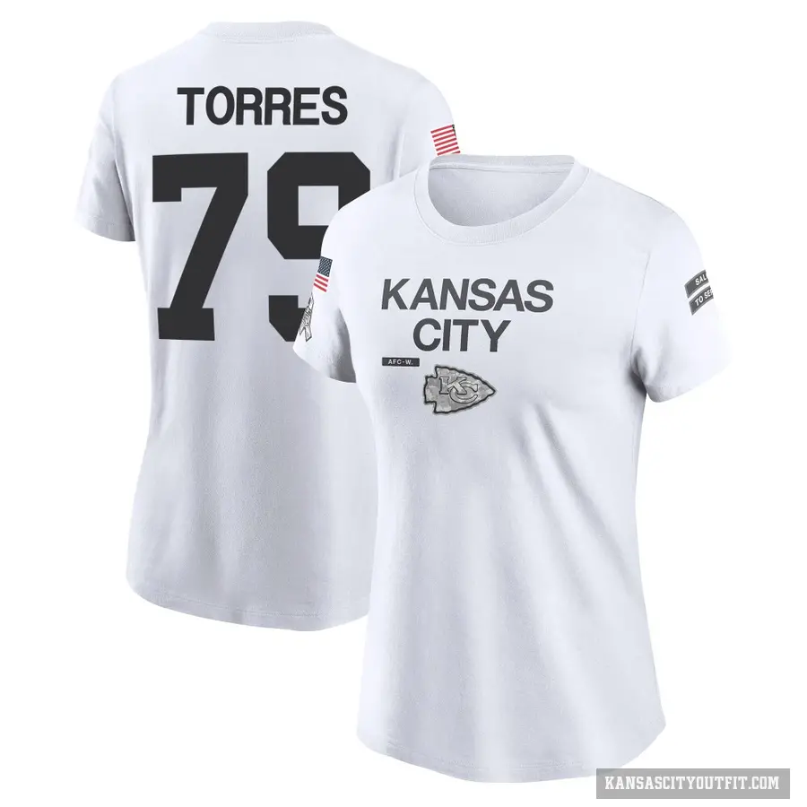 Women's ＃79 Nick Torres Kansas City Chiefs White 2024 Salute to Service Performance T-Shirt