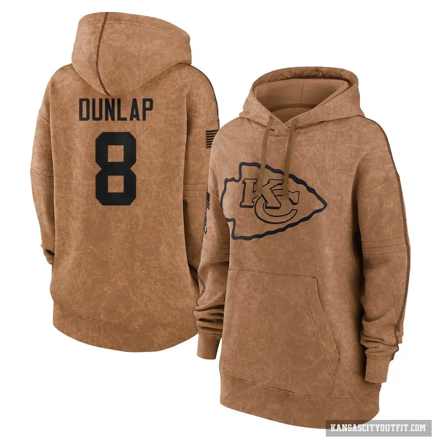 Women's ＃8 Carlos Dunlap Kansas City Chiefs Brown 2023 Salute To Service Pullover Hoodie