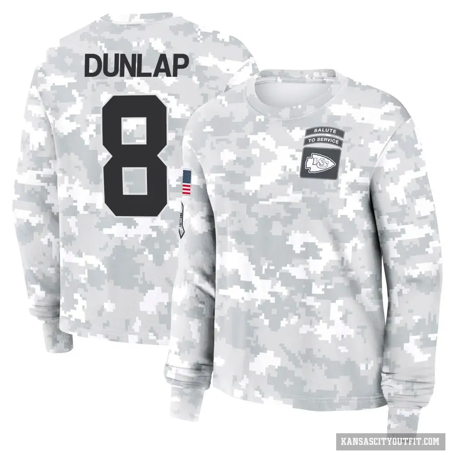 Women's ＃8 Carlos Dunlap Kansas City Chiefs Camo Arctic 2024 Salute to Service Long Sleeve T-Shirt
