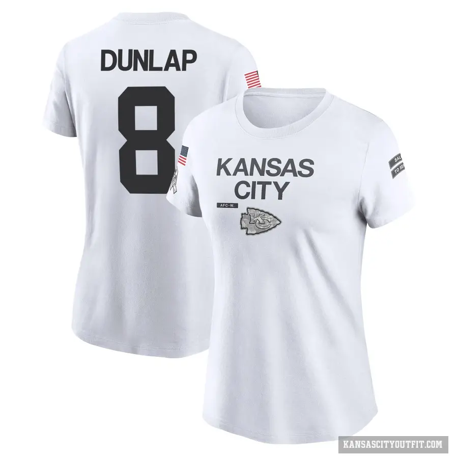 Women's ＃8 Carlos Dunlap Kansas City Chiefs White 2024 Salute to Service Performance T-Shirt
