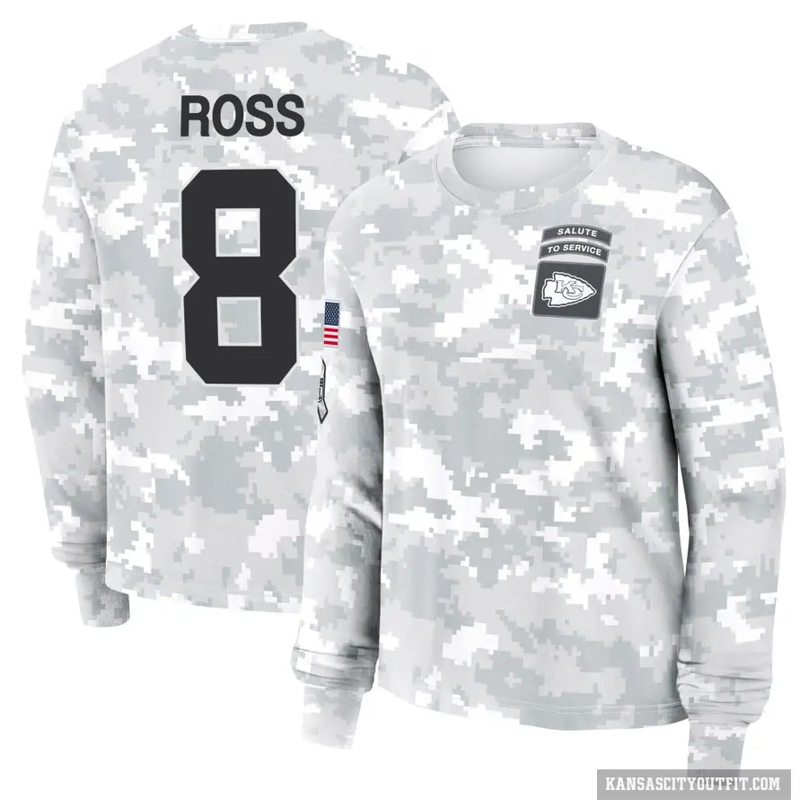 Women's ＃8 Justyn Ross Kansas City Chiefs Camo Arctic 2024 Salute to Service Long Sleeve T-Shirt