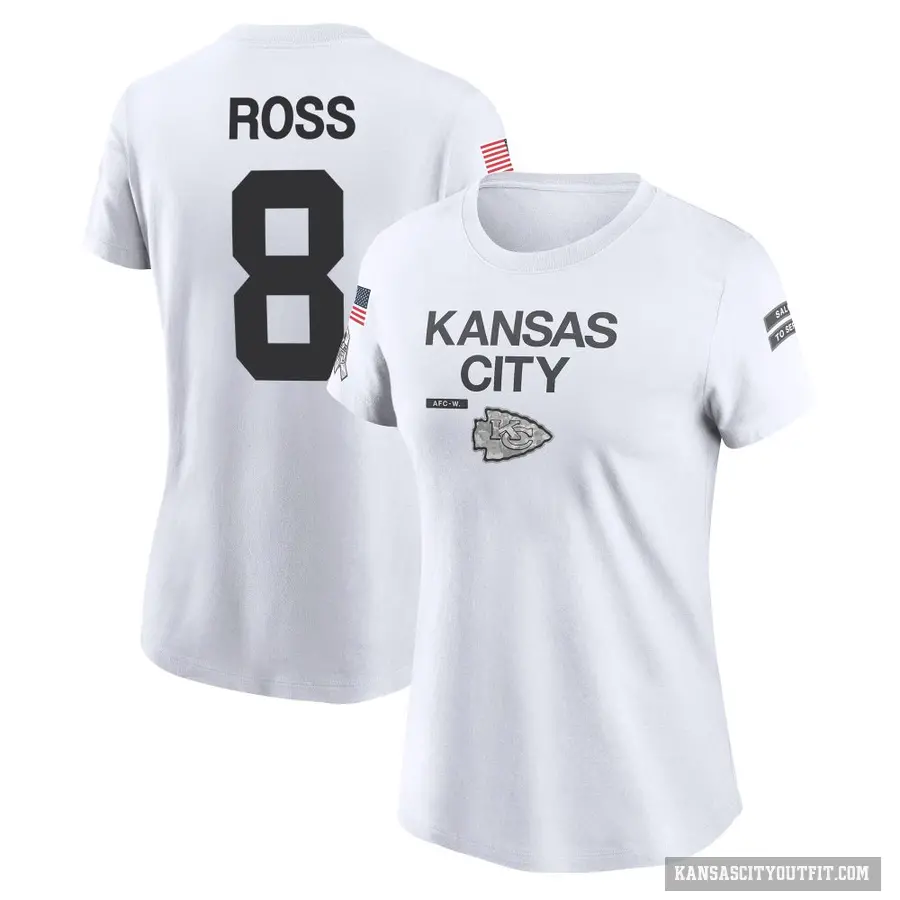 Women's ＃8 Justyn Ross Kansas City Chiefs White 2024 Salute to Service Performance T-Shirt