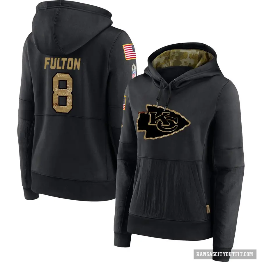 Women's ＃8 Kristian Fulton Kansas City Chiefs Black 2020 Salute to Service Sideline Performance Pullover Hoodie