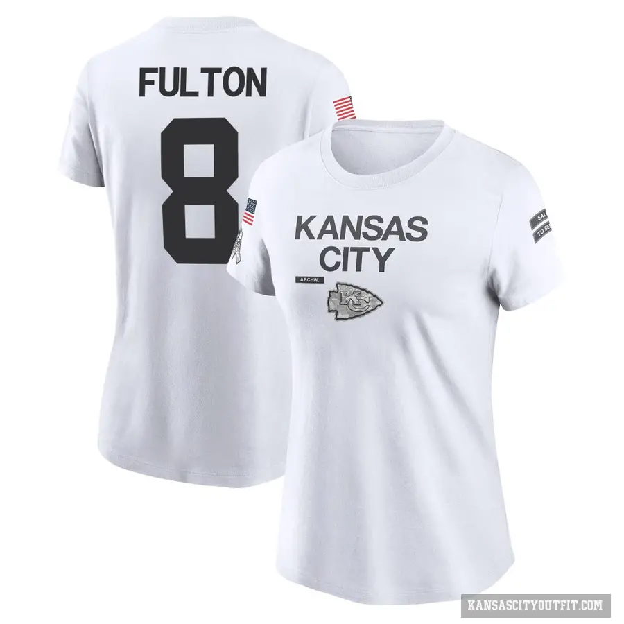 Women's ＃8 Kristian Fulton Kansas City Chiefs White 2024 Salute to Service Performance T-Shirt