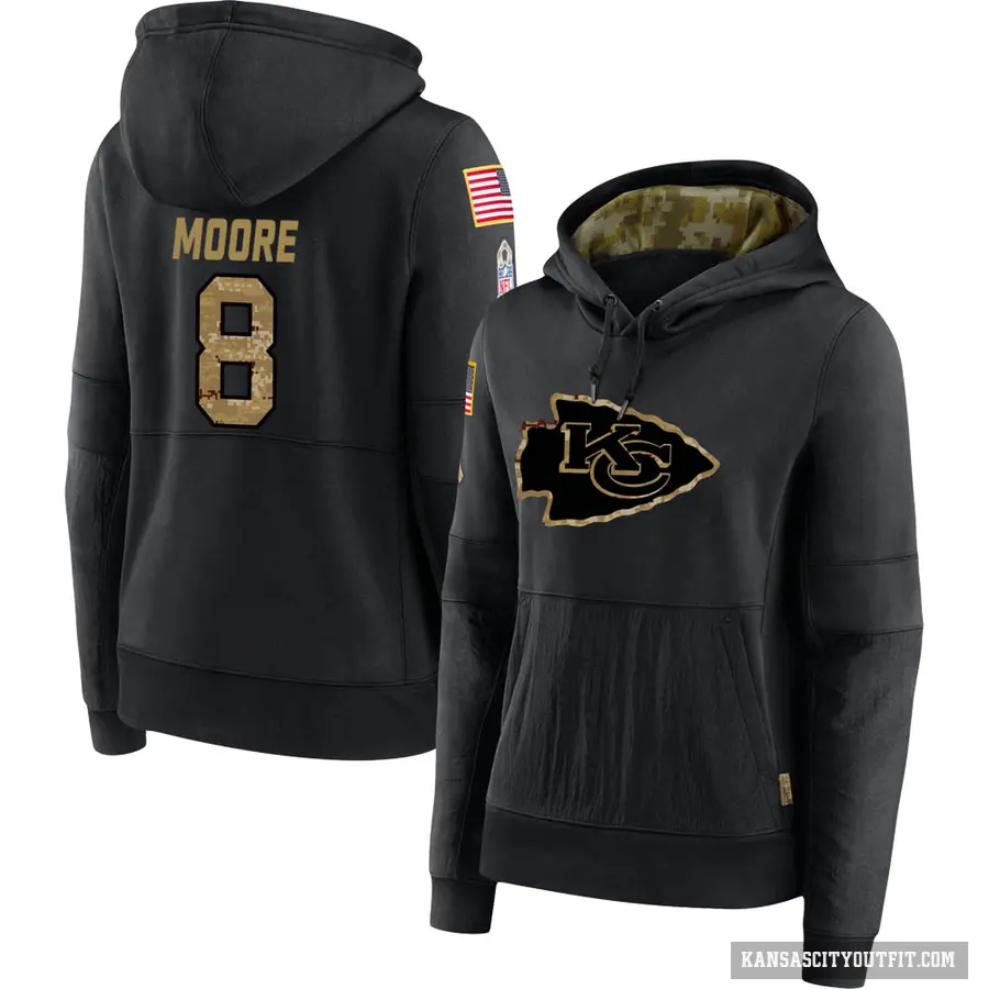 Women's ＃8 Matt Moore Kansas City Chiefs Black 2020 Salute to Service Sideline Performance Pullover Hoodie