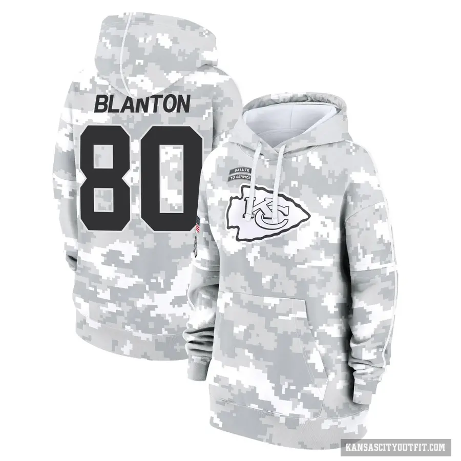 Women's ＃80 Kendall Blanton Kansas City Chiefs Arctic Camo 2024 Salute to Service Club Fleece Pullover Hoodie