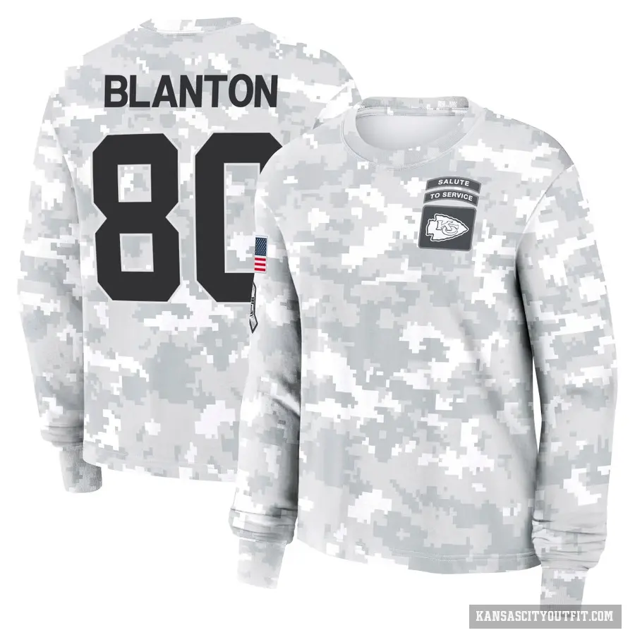 Women's ＃80 Kendall Blanton Kansas City Chiefs Camo Arctic 2024 Salute to Service Long Sleeve T-Shirt
