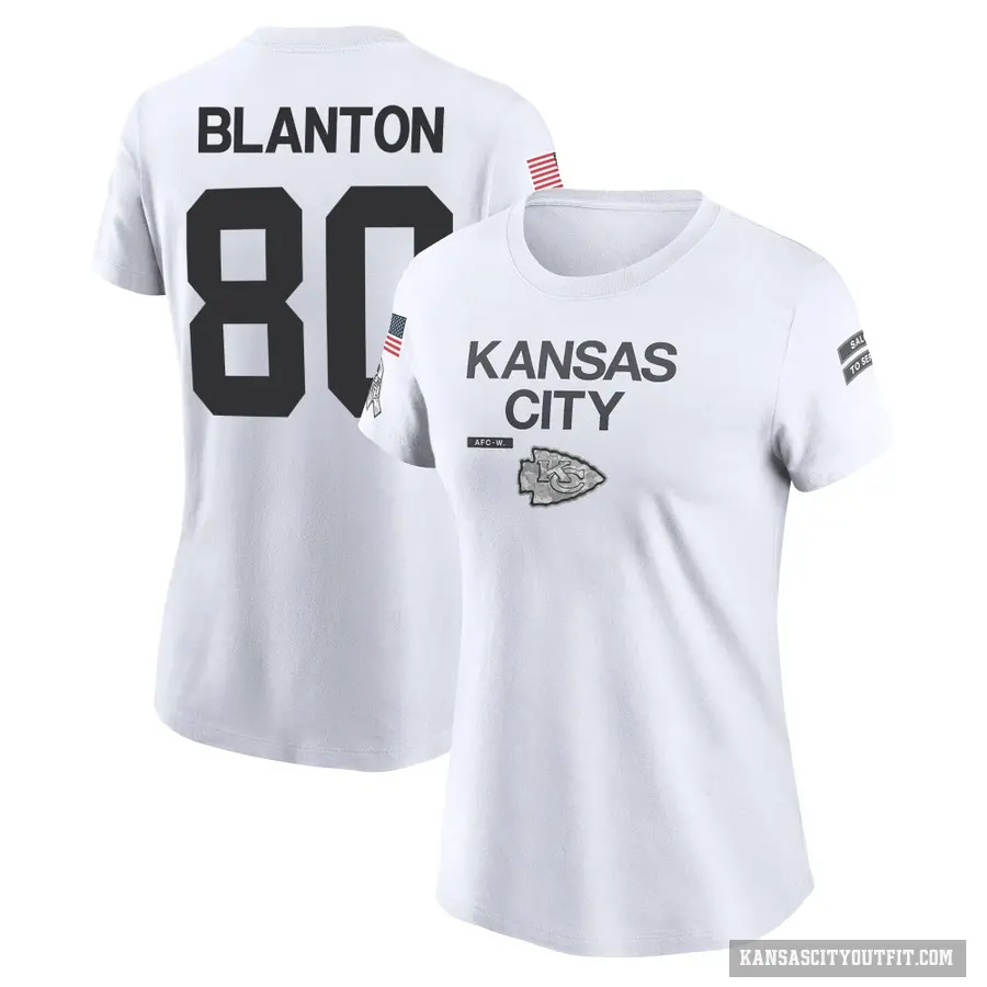 Women's ＃80 Kendall Blanton Kansas City Chiefs White 2024 Salute to Service Performance T-Shirt