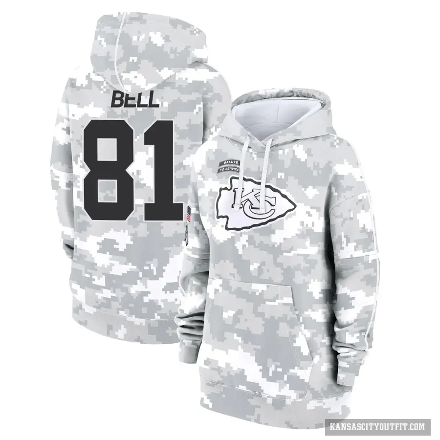 Women's ＃81 Blake Bell Kansas City Chiefs Arctic Camo 2024 Salute to Service Club Fleece Pullover Hoodie