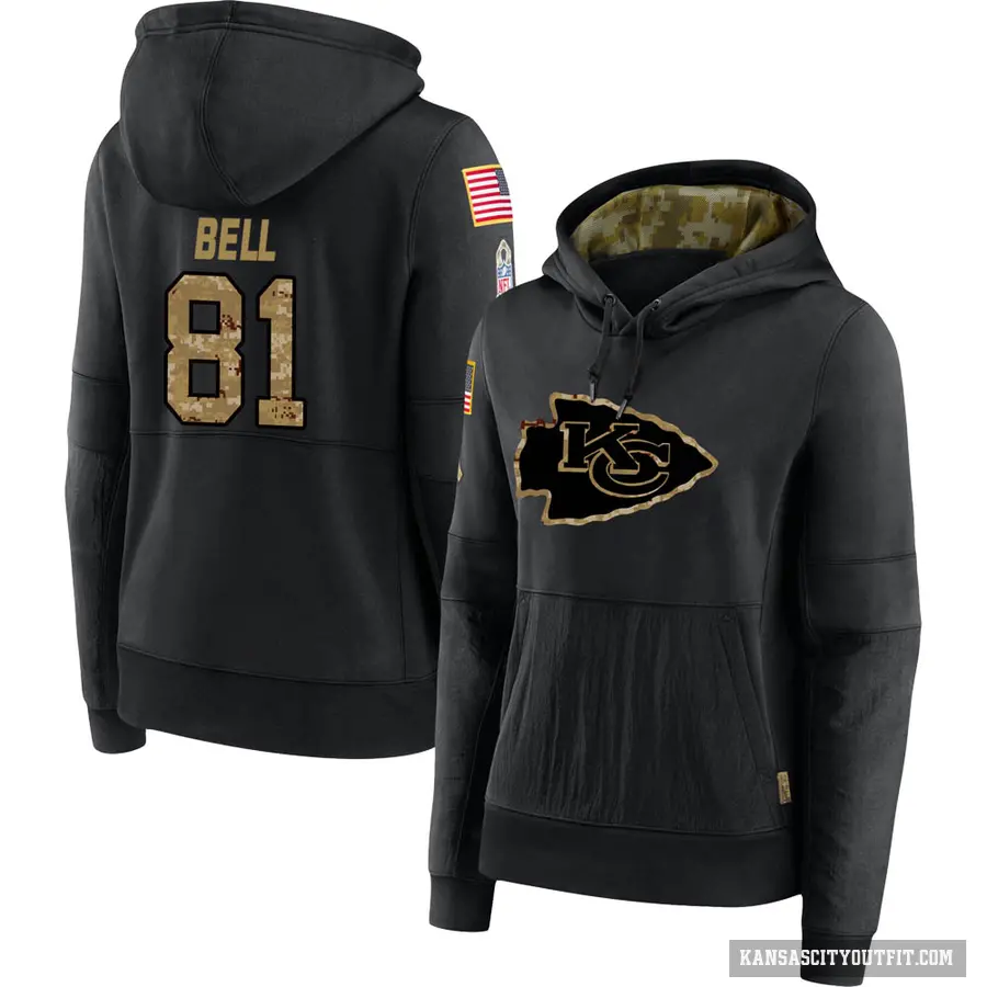 Women's ＃81 Blake Bell Kansas City Chiefs Black 2020 Salute to Service Sideline Performance Pullover Hoodie