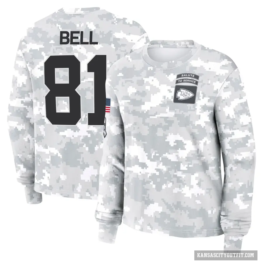 Women's ＃81 Blake Bell Kansas City Chiefs Camo Arctic 2024 Salute to Service Long Sleeve T-Shirt