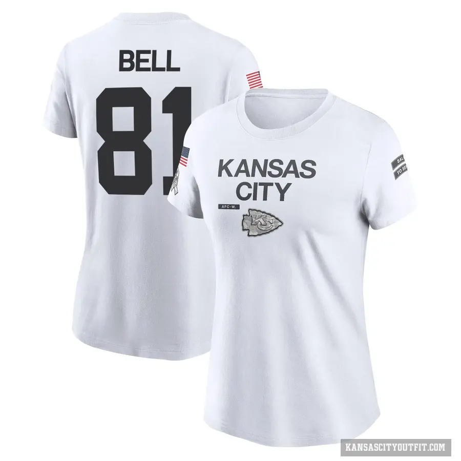 Women's ＃81 Blake Bell Kansas City Chiefs White 2024 Salute to Service Performance T-Shirt