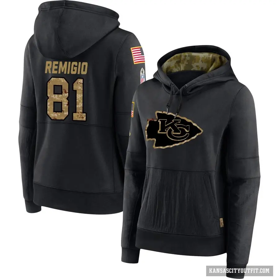 Women's ＃81 Nikko Remigio Kansas City Chiefs Black 2020 Salute to Service Sideline Performance Pullover Hoodie