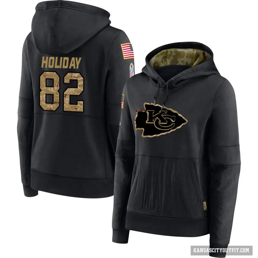 Women's ＃82 Jimmy Holiday Kansas City Chiefs Black 2020 Salute to Service Sideline Performance Pullover Hoodie