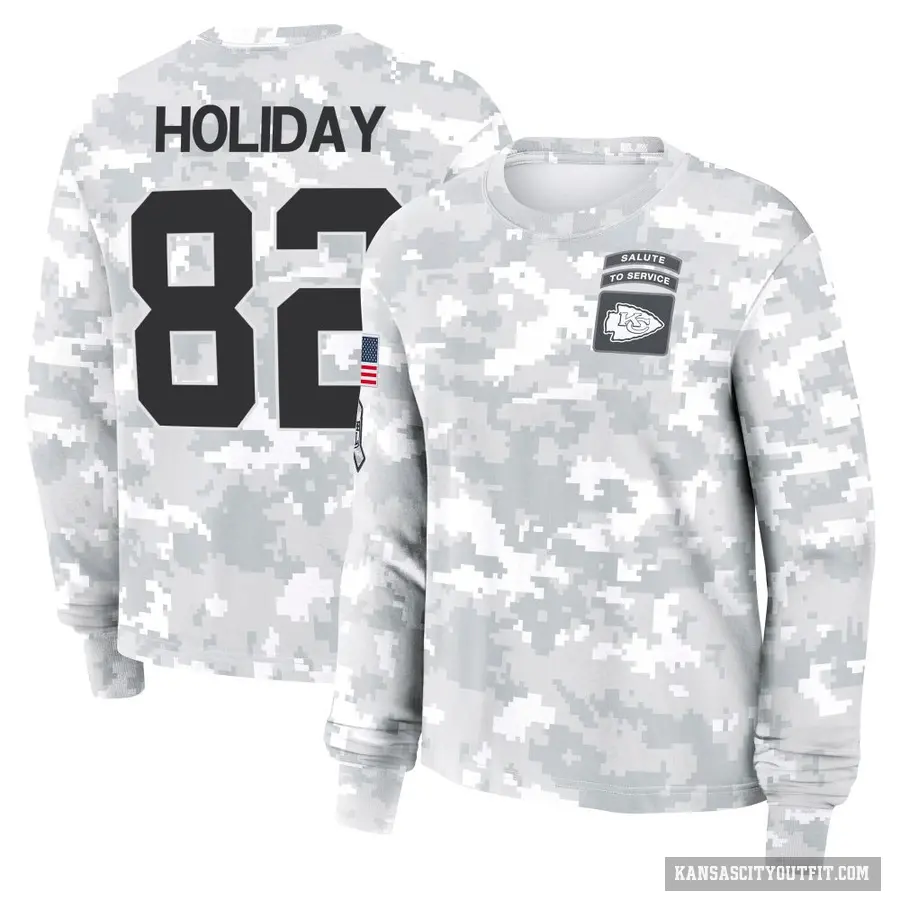 Women's ＃82 Jimmy Holiday Kansas City Chiefs Camo Arctic 2024 Salute to Service Long Sleeve T-Shirt