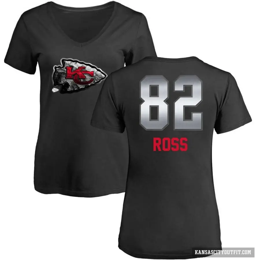 Women's ＃82 Justyn Ross Kansas City Chiefs Black Midnight Mascot T-Shirt