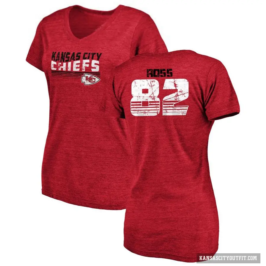 Women's ＃82 Justyn Ross Kansas City Chiefs Red Retro V-Neck T-Shirt