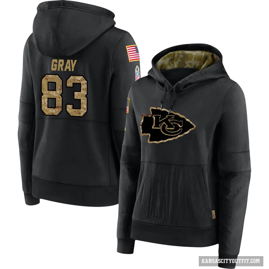 Women's ＃83 Noah Gray Kansas City Chiefs Black 2020 Salute to Service Sideline Performance Pullover Hoodie