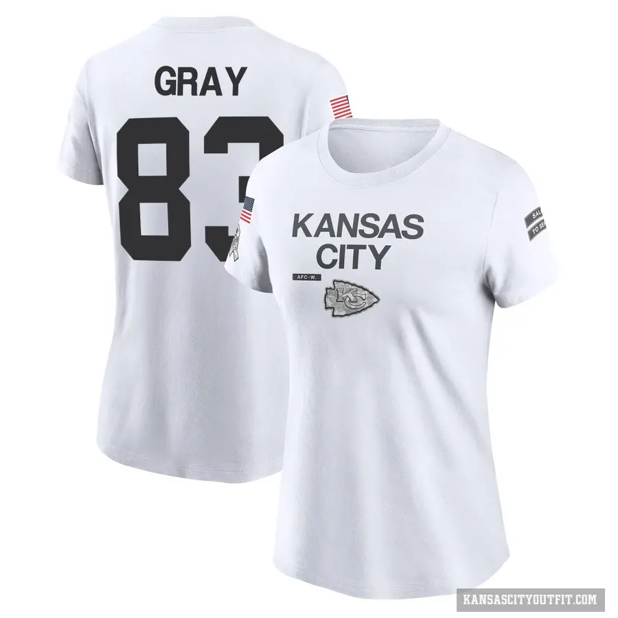 Women's ＃83 Noah Gray Kansas City Chiefs White 2024 Salute to Service Performance T-Shirt