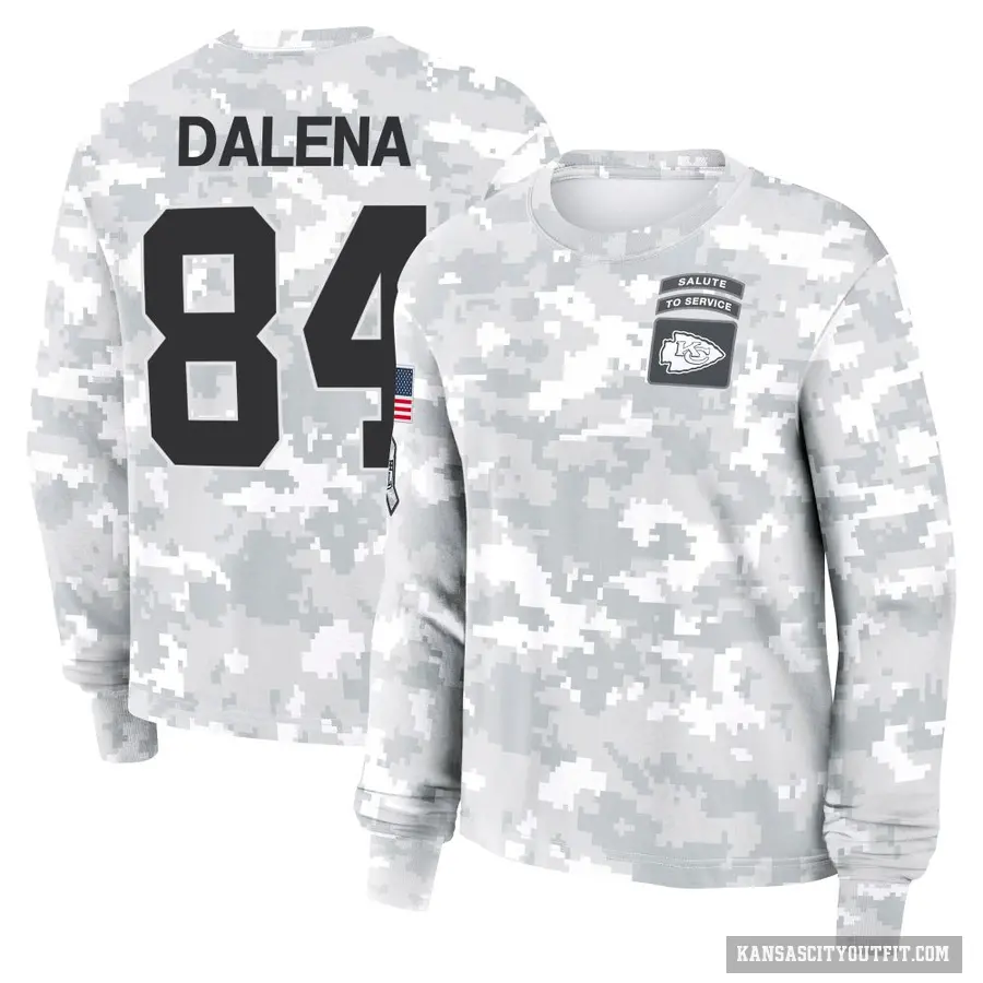 Women's ＃84 Mac Dalena Kansas City Chiefs Camo Arctic 2024 Salute to Service Long Sleeve T-Shirt