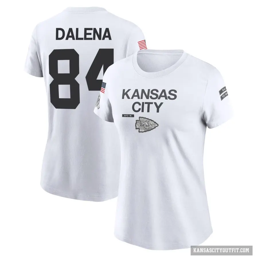 Women's ＃84 Mac Dalena Kansas City Chiefs White 2024 Salute to Service Performance T-Shirt