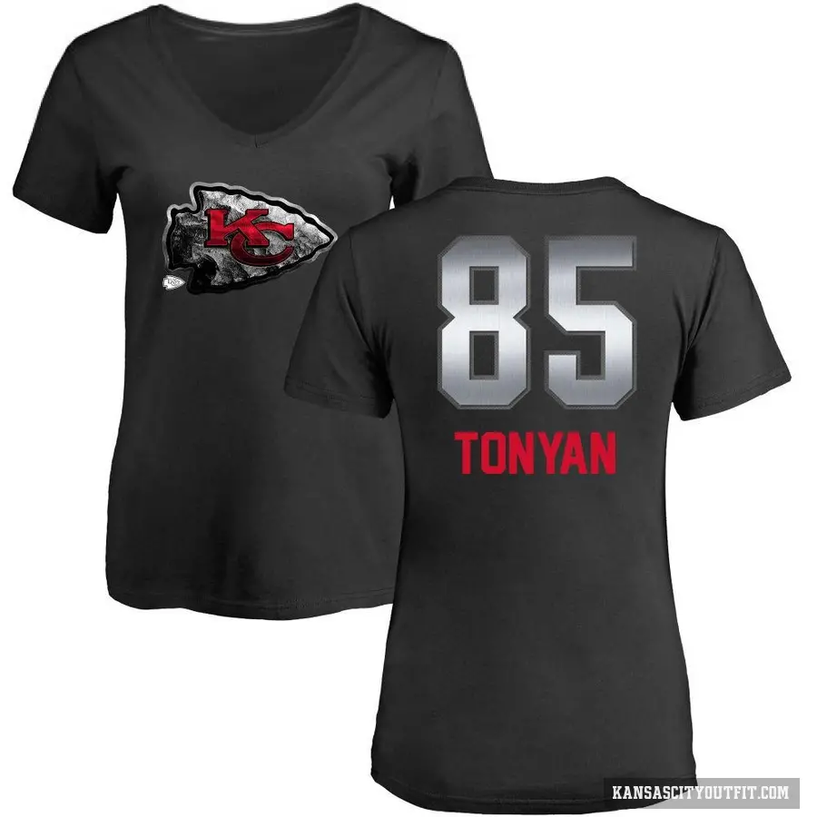 Women's ＃85 Robert Tonyan Kansas City Chiefs Black Midnight Mascot T-Shirt