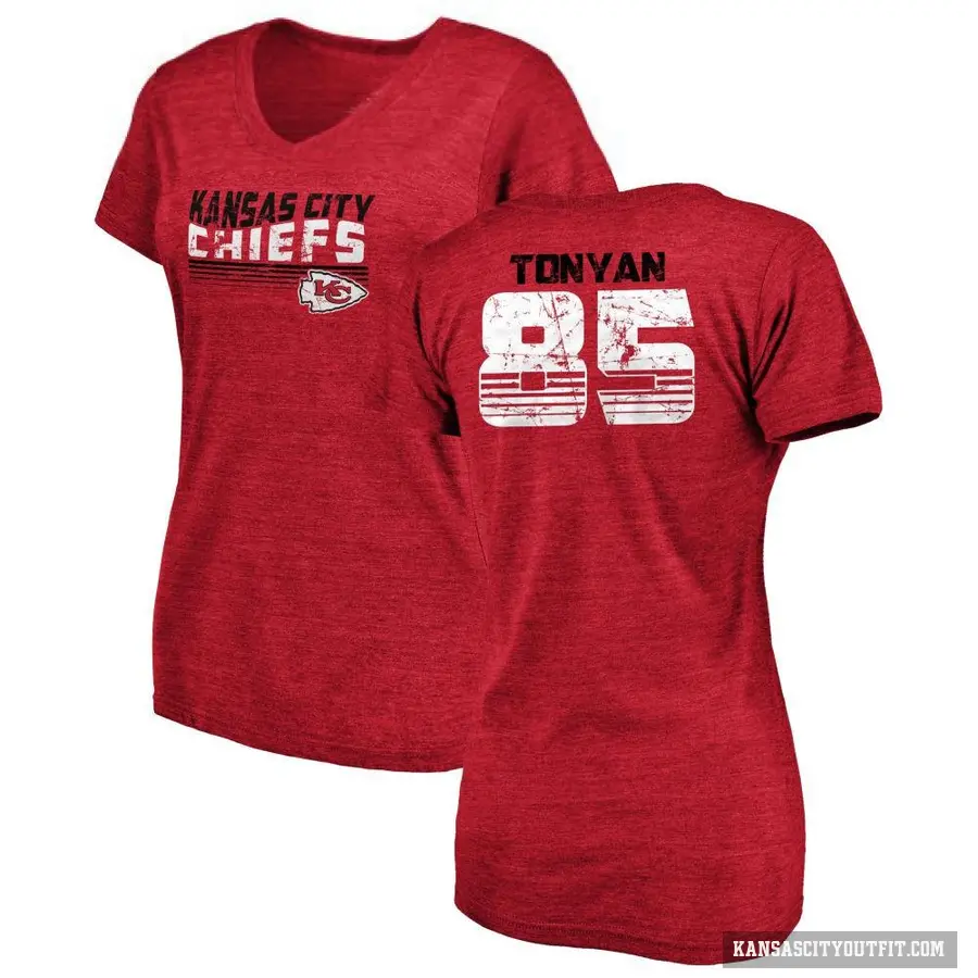 Women's ＃85 Robert Tonyan Kansas City Chiefs Red Retro V-Neck T-Shirt