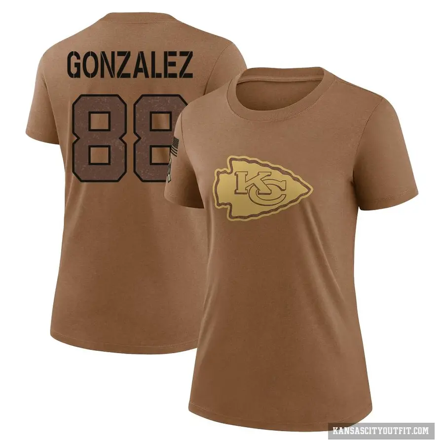 Women's ＃88 Tony Gonzalez Kansas City Chiefs Brown 2023 Salute To Service Performance T-Shirt