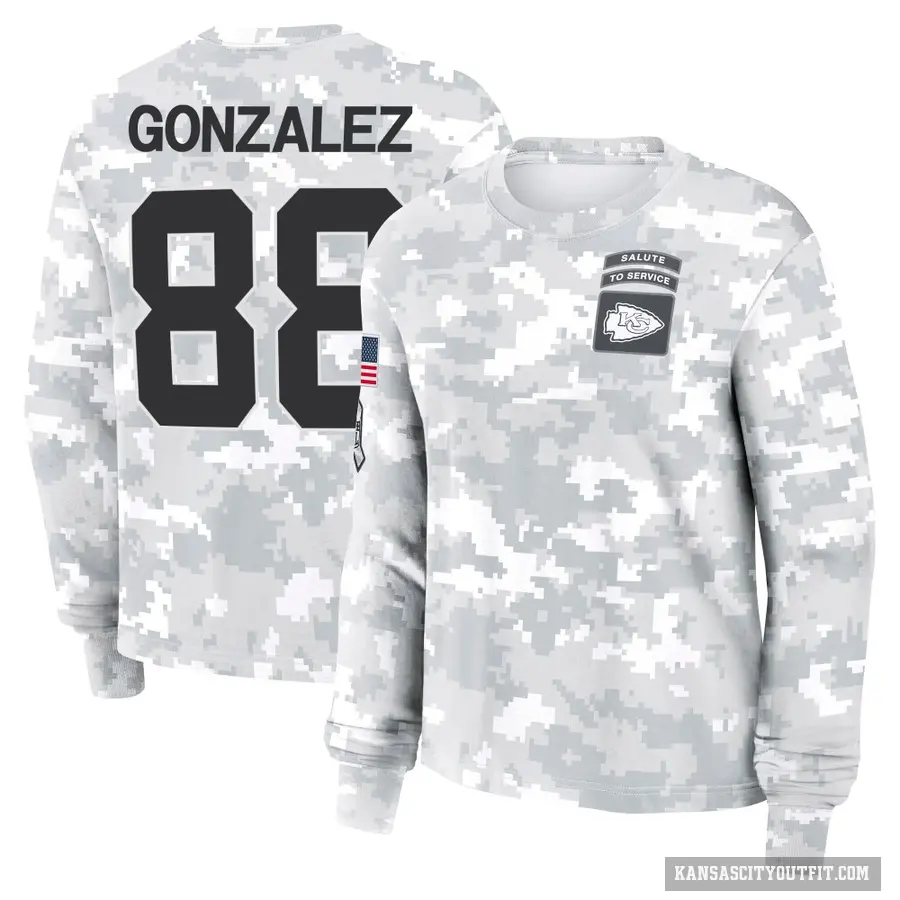 Women's ＃88 Tony Gonzalez Kansas City Chiefs Camo Arctic 2024 Salute to Service Long Sleeve T-Shirt
