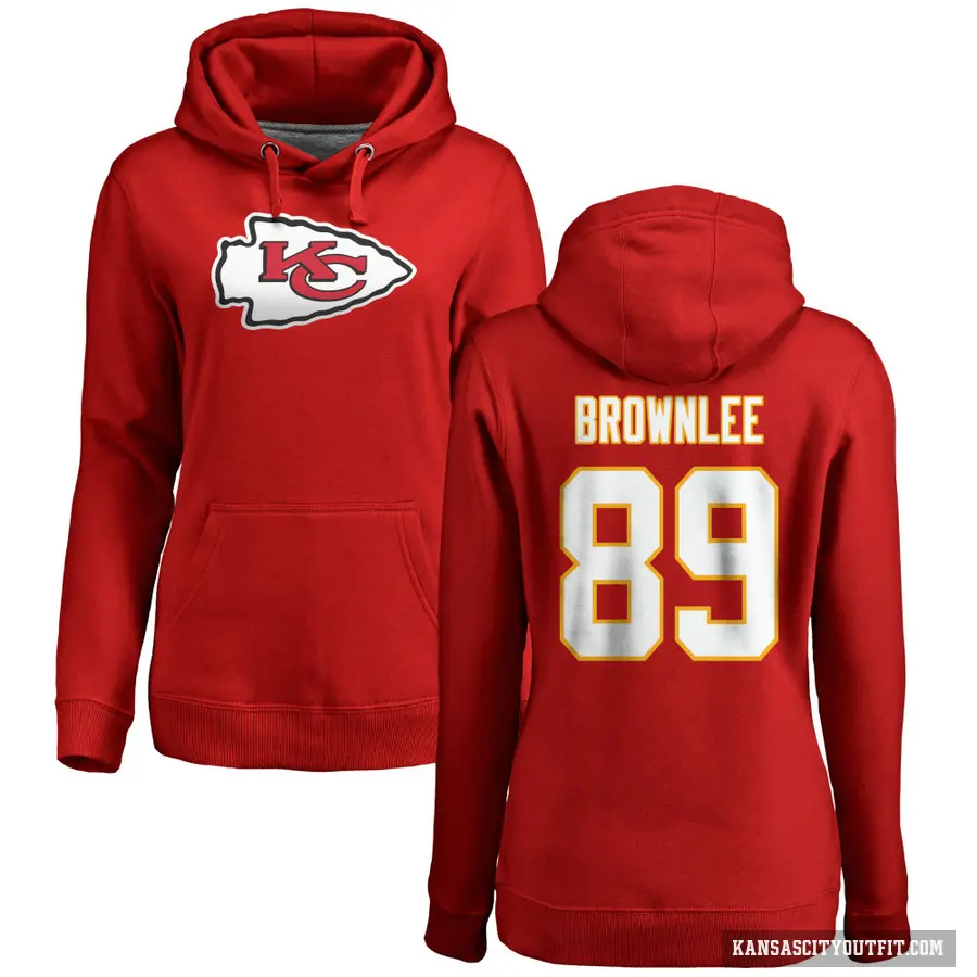 Women's ＃89 Jason Brownlee Kansas City Chiefs Red Pro Line Logo Pullover Hoodie