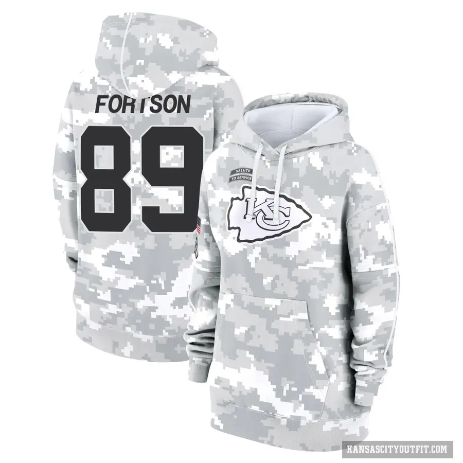Women's ＃89 Jody Fortson Kansas City Chiefs Arctic Camo 2024 Salute to Service Club Fleece Pullover Hoodie