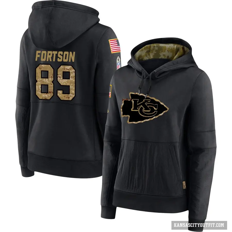 Women's ＃89 Jody Fortson Kansas City Chiefs Black 2020 Salute to Service Sideline Performance Pullover Hoodie