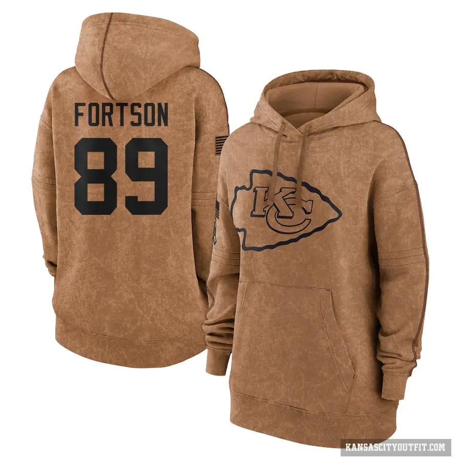 Women's ＃89 Jody Fortson Kansas City Chiefs Brown 2023 Salute To Service Pullover Hoodie
