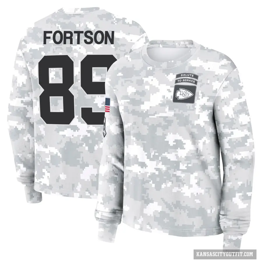 Women's ＃89 Jody Fortson Kansas City Chiefs Camo Arctic 2024 Salute to Service Long Sleeve T-Shirt