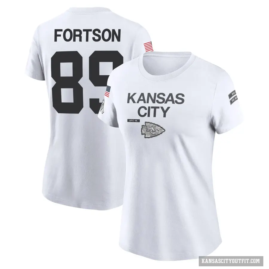 Women's ＃89 Jody Fortson Kansas City Chiefs White 2024 Salute to Service Performance T-Shirt