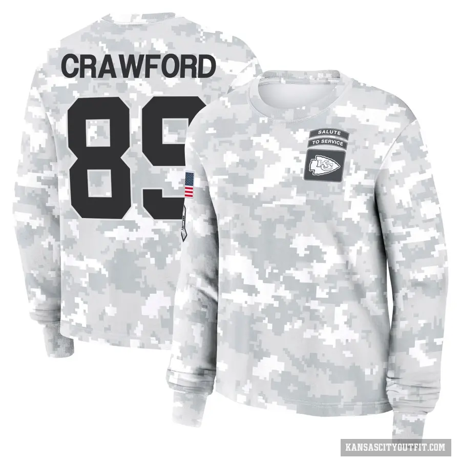 Women's ＃89 Kekoa Crawford Kansas City Chiefs Camo Arctic 2024 Salute to Service Long Sleeve T-Shirt