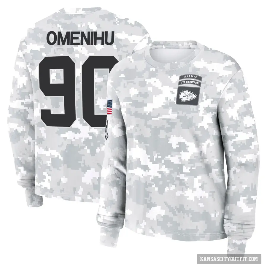 Women's ＃90 Charles Omenihu Kansas City Chiefs Camo Arctic 2024 Salute to Service Long Sleeve T-Shirt