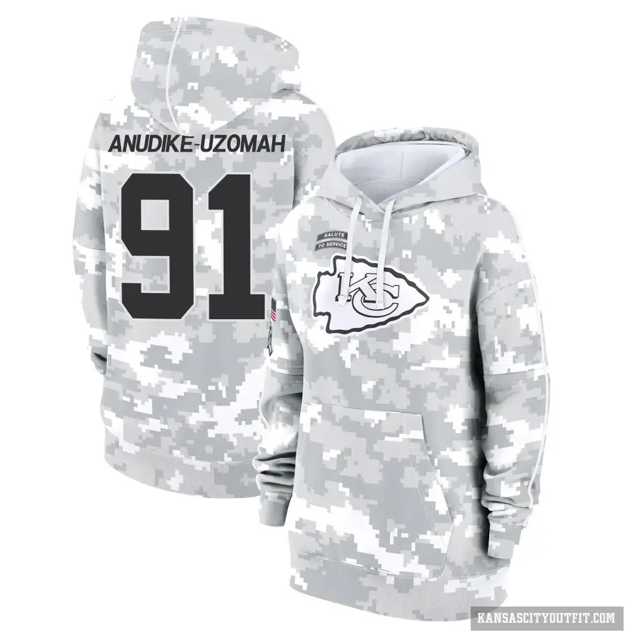 Women's ＃91 Felix Anudike-Uzomah Kansas City Chiefs Arctic Camo 2024 Salute to Service Club Fleece Pullover Hoodie